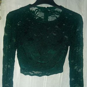 Dark green lace long sleeve blouse